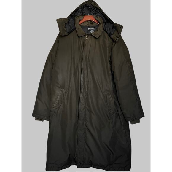LANDS END DK OLIVE GREEN HOODED HEAVY DOWN LONG PARKA COAT MENS XL / 46-48 - Picture 1 of 5